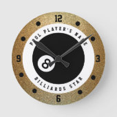 Imitate Gold Glitzer Pool Player Billard Runde Wanduhr (Vorderseite)