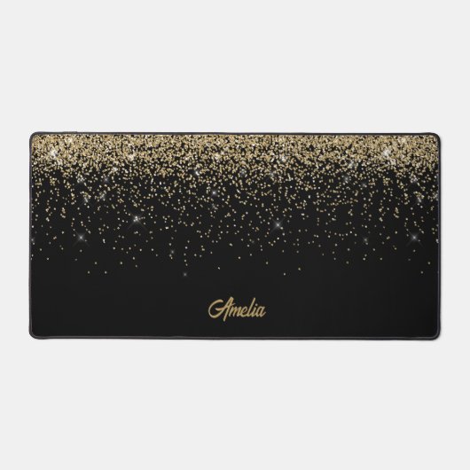 Imitate Gold Glitzer/Schwarzer Hintergrund/Ihr Nam Schreibtischunterlage (Vorderseite)