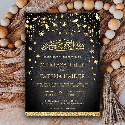 Imitate Gold Glitzer Stars Chalkboard muslimische Einladung