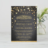 Imitate Gold Glitzer Stars Chalkboard muslimische Einladung (Stehend Vorderseite)