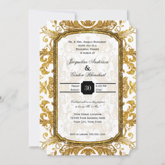 Imitate Gold Glitzer Ticket Vintage Probe Abendess Einladung (Vorderseite)