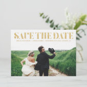 Imitate Gold Glitzer Typografie Foto Save the Date (Stehend Vorderseite)