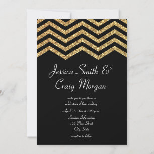 Imitate Gold Glitzer und Black Zickzack Wedding Einladung