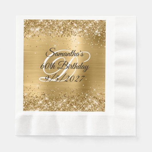 Imitate Gold Glitzer und Foil 60. Geburtstag Serviette (Vorderseite)