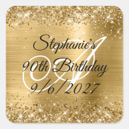 Imitate Gold Glitzer und Foil 90. Geburtstag Quadratischer Aufkleber