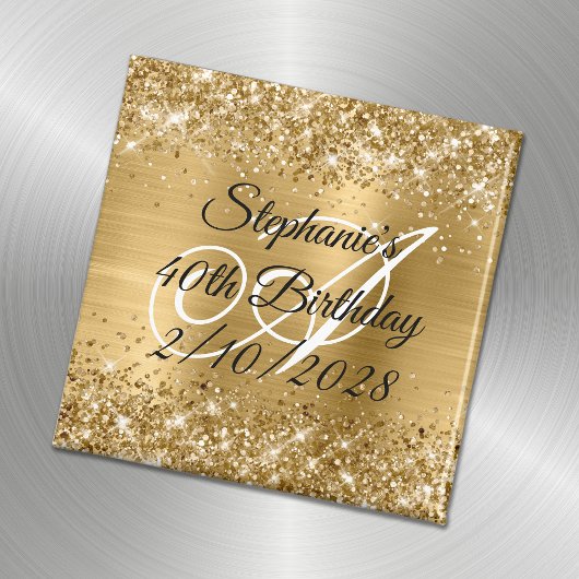 Imitate Gold Glitzer und Foil Monogram 40. Geburts Magnet