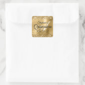 Imitate Gold Glitzer und Foil Quinceañera Quadratischer Aufkleber (Tasche)