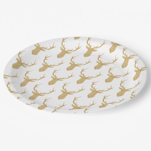 Imitate Gold Glitzer Weihnachtsbaum Pappteller (Schrägansicht)