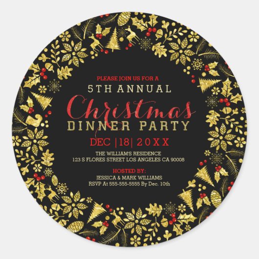 Imitate Gold Glitzer Weihnachtskranz Runder Aufkleber (Vorderseite)