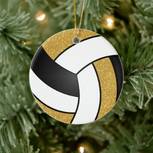 Imitate Gold Glitzer, White und Black Volleyball Keramik Ornament