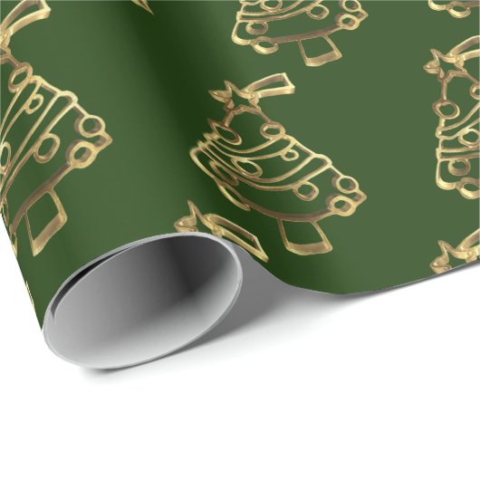 Imitate Gold Green Christmas Tree Muster Elegant Geschenkpapier (Rolleneckpunkt)