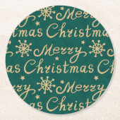 Imitate Gold & Green Frohe Weihnachtsbriefe Runder Pappuntersetzer (Vorderseite)