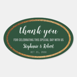 Imitate Gold Grün Moderne Elegante Hochzeit Ovaler Aufkleber