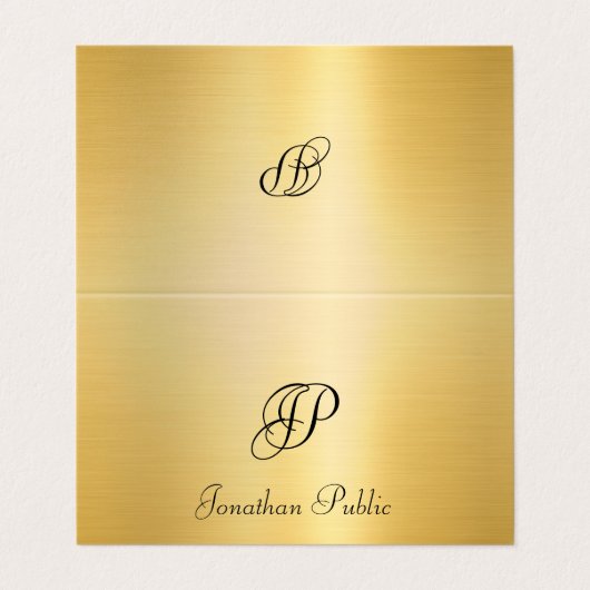 Imitate Gold Handgeschriebenes Skript Mit Monogram Visitenkarten (Außenseite Aufgefaltet)