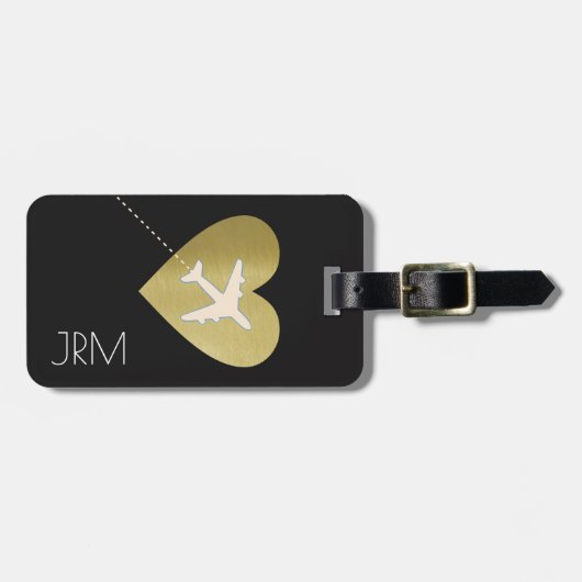 Imitate Gold Heart Liebe Flugzeug Tavel Gepäckanhänger (Vorderseite horizontal)