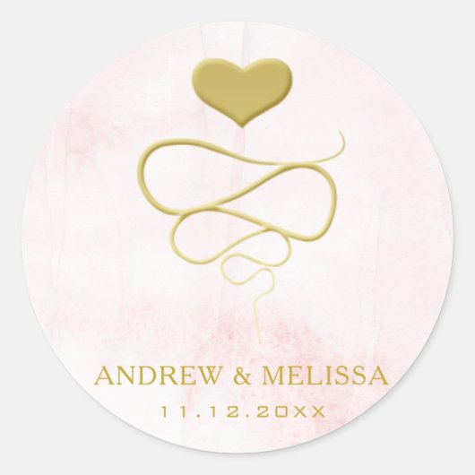 Imitate Gold Heart Ornament | Blush Wedding Sticke Runder Aufkleber (Vorderseite)