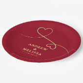 Imitate Gold Heart Ornament Personalisierte Rote H Pappteller (Schrägansicht)