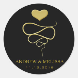 Imitate Gold Heart Ornament | Schwarzer Hochzeitst Runder Aufkleber