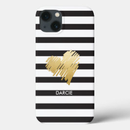 Imitate Gold Herz Schwarz-weiß gestreift Personali Case-Mate iPhone Hülle