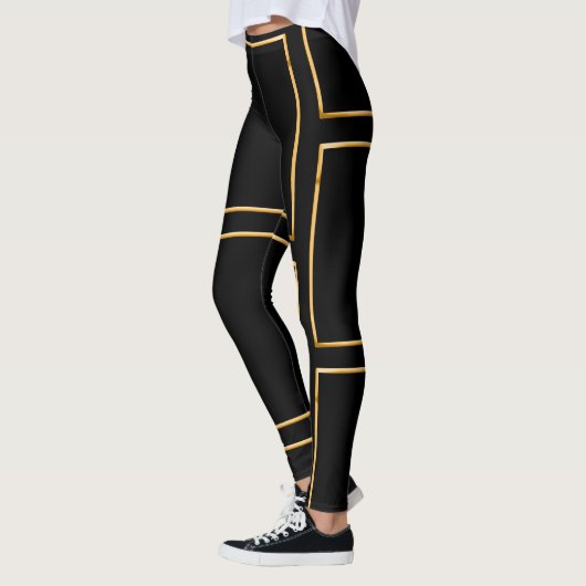 Imitate Gold Illustrierter Rechteckiger Stilschwar Leggings (Links)