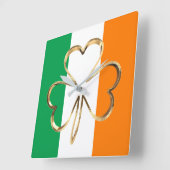Imitate Gold Kleeblatt Closing Irish Flag Quadratische Wanduhr (Winkel)
