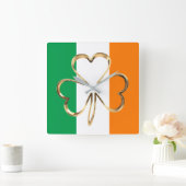Imitate Gold Kleeblatt Closing Irish Flag Quadratische Wanduhr (Zuhause)