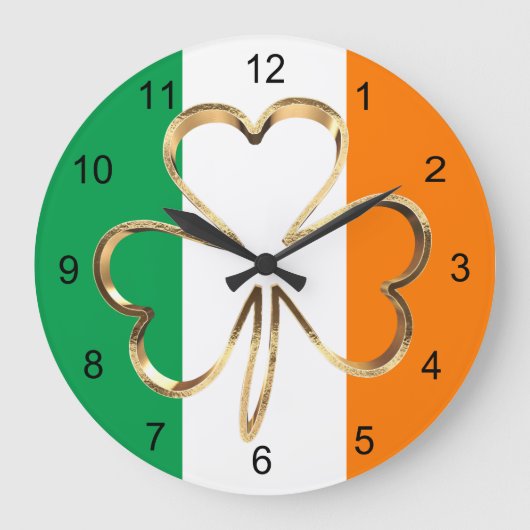 Imitate Gold Kleeblatt Cloud Irish Flag Große Wanduhr (Vorderseite)
