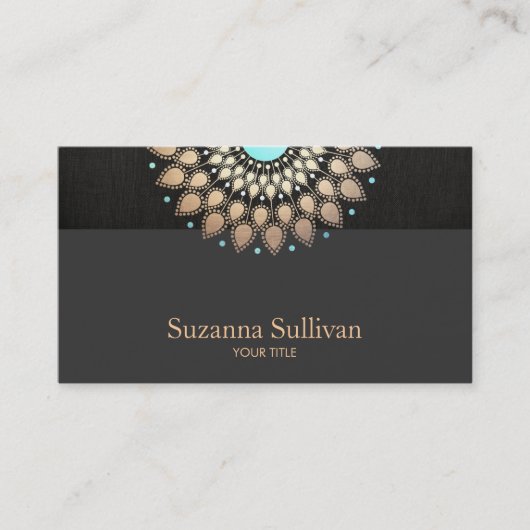 Imitate Gold Leaf Motif Black Linen Beruflich Visitenkarte (Vorderseite)