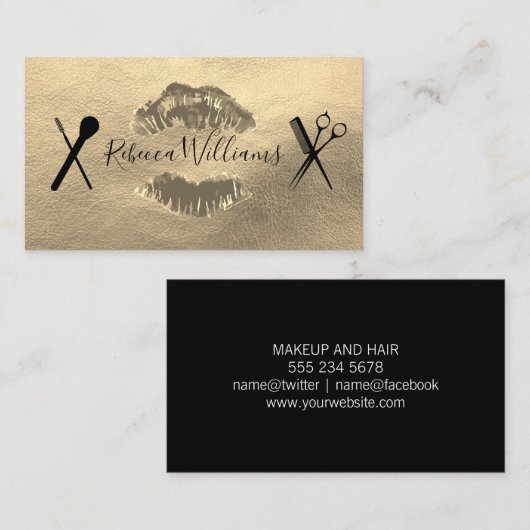 Imitate Gold Leder / Makeup und Haar Visitenkarte (Vorne/Hinten)