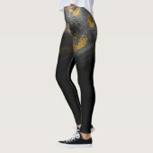 Imitate Gold Leopard Cheetah Print Shiny Black Chi Leggings (Links)