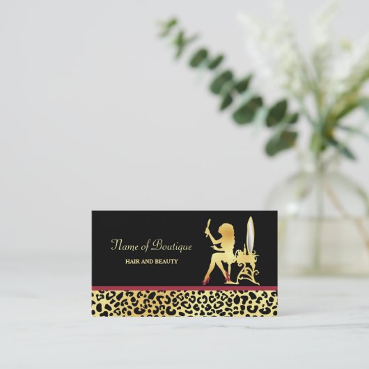 IMITATE Gold Leopard Print Woman Haare Boutique Visitenkarte (Stehend Vorderseite)