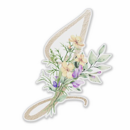 Imitate Gold Letter "J" Wasserfarbe Wilde Blume Aufkleber (Vorderseite)
