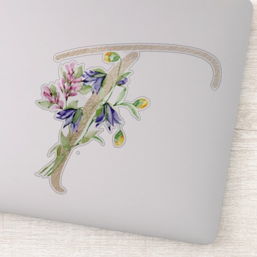 Imitate Gold Letter "T" Wasserfarbe Wilde Blume Aufkleber (Detail)