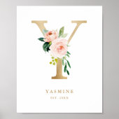 Imitate Gold Letter Y Monogram Blush Florals Kinde Poster (Vorne)
