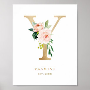 Imitate Gold Letter Y Monogram Blush Florals Kinde Poster
