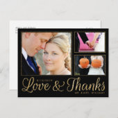 Imitate Gold Liebe Danke Hochzeit 3 Foto Postkarte (Vorne/Hinten)