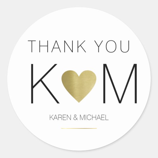 Imitate Gold Liebe Herz + Paar Initialen, danke Runder Aufkleber (Vorderseite)