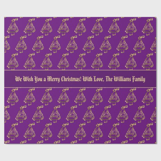 Imitate Gold Lila Weihnachtsbaummuster Hinzufügen Geschenkpapier (Flach)