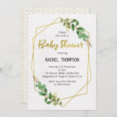 Imitate Gold Line Art Grüne Kinderdusche Einladung (Vorne/Hinten)