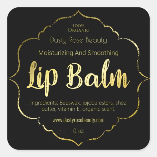 Imitate Gold Lip Balm Label Handmade Business Quadratischer Aufkleber (Vorderseite)