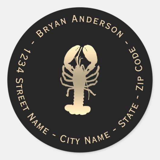 Imitate Gold Lobster Rücksendeadresse Runder Aufkleber (Vorderseite)