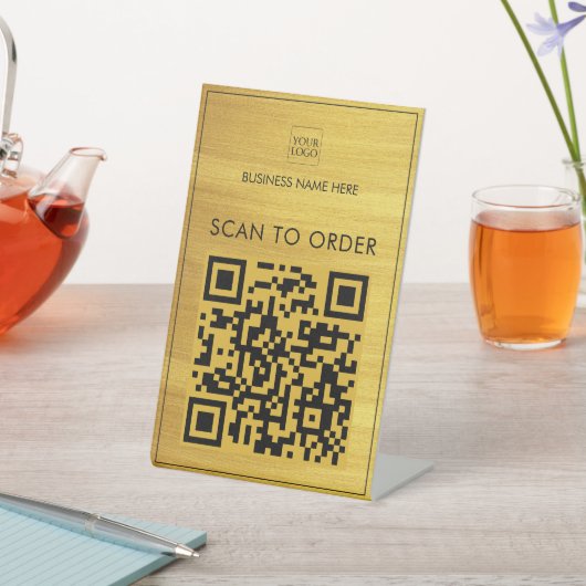 Imitate Gold Logo Business Scan zur Bezahlung QR C Sockelschild (In SItu)
