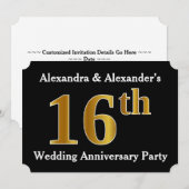 Imitate Gold Look 16. Hochzeitstag Party Einladung (Vorne/Hinten)