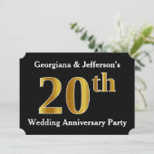 Imitate Gold Look 20. Hochzeitstag Party Einladung (Stehend Vorderseite)