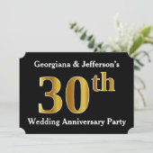 Imitate Gold Look 30. Hochzeitstag Party Einladung (Stehend Vorderseite)