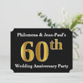 Imitate Gold Look 60. Hochzeitstag Party Einladung (Stehend Vorderseite)