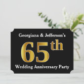 Imitate Gold Look 65. Hochzeitstag Party Einladung (Stehend Vorderseite)
