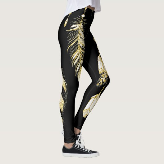 *~* Imitate Gold Luxe Feathers & Crystals Chic Tre Leggings (Rechts)