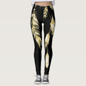 *~* Imitate Gold Luxe Feathers & Crystals Chic Tre Leggings (Vorderseite)