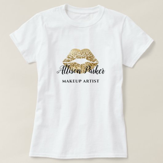 Imitate Gold Makeup Artist Logo Kiss Name T-Shirt (Design vorne)
